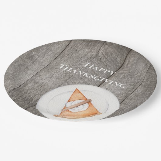 Rustic Wood Pumpkin Pie Happy Thanksgiving Pappteller (Schrägansicht)