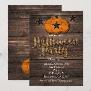 Rustic Wood Pumpkin & Stars Halloween Einladungen