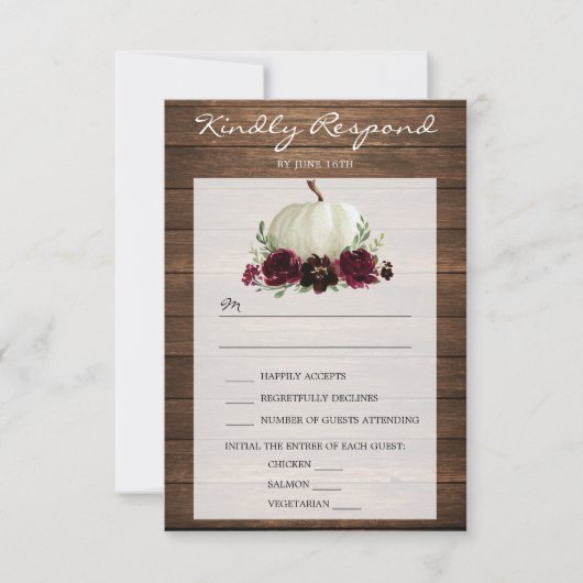 Rustic Wood Pumpkin Wedding RSVP Card Einladung (Vorderseite)