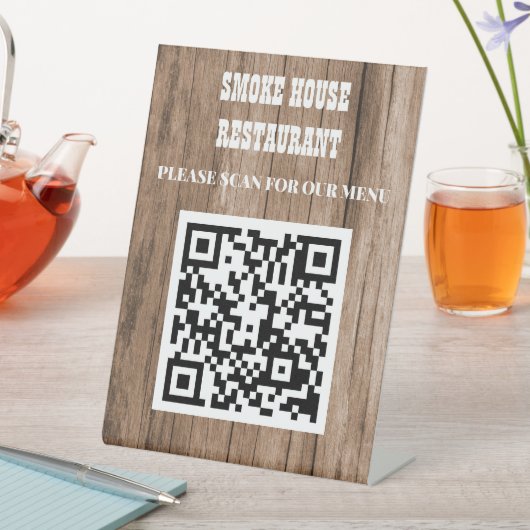 Rustic Wood QR Code Menü Sockelschild (In Situ)