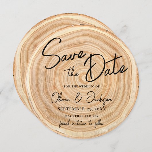Rustic Wood QR Code Wedding Save the Date Einladung (Vorne/Hinten)