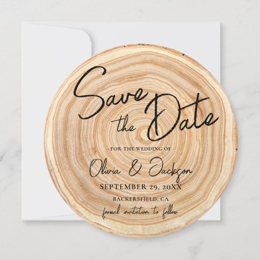 Rustic Wood QR Code Wedding Save the Date Einladung (Vorderseite)