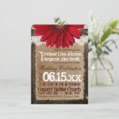Rustic Wood Red Daisy Country Wedding Einladungen (Stehend Vorderseite)