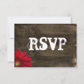 Rustic Wood Red Daisy Country Wedding RSVP Cards Karte (Rückseite)