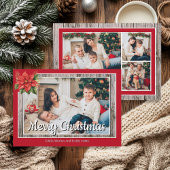 Rustic Wood Red Family 4 Foto Frohe Weihnachten