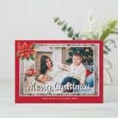 Rustic Wood Red Family 4 Foto Frohe Weihnachten (Stehend Vorderseite)