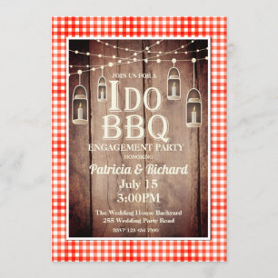 Rustic Wood Red Gingham I Do GRILLEN Verlobung Einladung