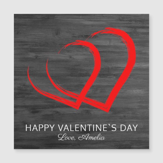 Rustic Wood Red Heart Happy Valentine Day Card Magnetkarte (Vorderseite)