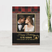 Rustic Wood Red Plaid Happy Birthday my Husband  Karte (Vorderseite)