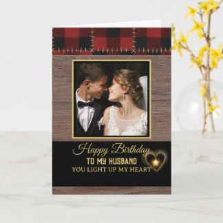 Rustic Wood Red Plaid Happy Birthday my Husband  Karte
