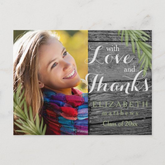Rustic Wood Rosemary Abschluss Foto Vielen Dank Postkarte (Vorderseite)