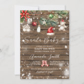 Rustic Wood Santa Baby Frohe Weihnachtsdusche Einladung (Vorderseite)