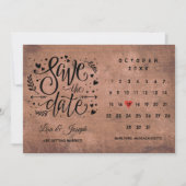 Rustic Wood Save the Date Calendar Red Heart Einladung (Vorderseite)