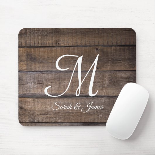 Rustic Wood Script Monogram Name Mousepad (Mit Mouse)