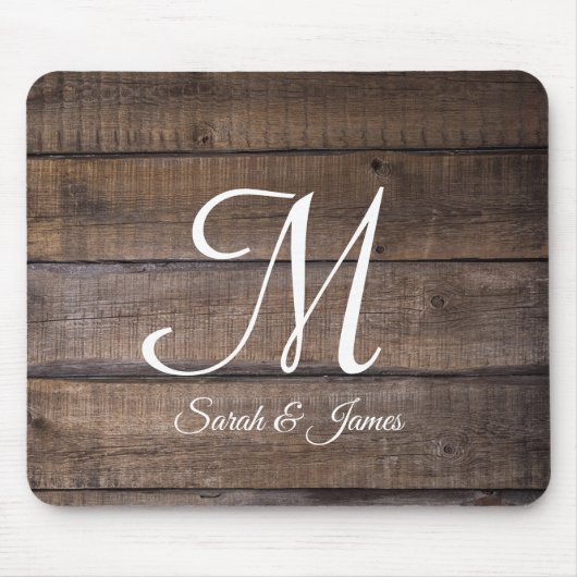 Rustic Wood Script Monogram Name Mousepad (Vorne)