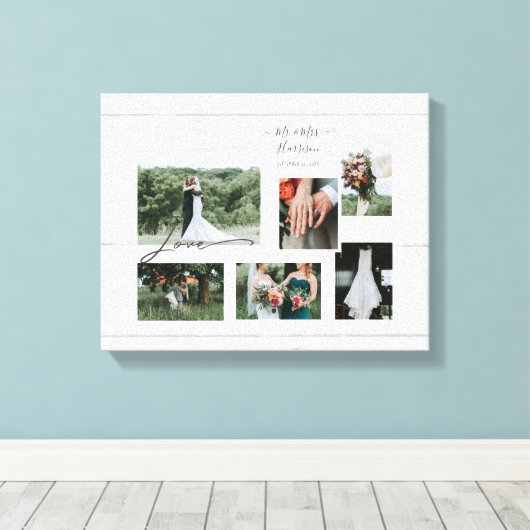 Rustic Wood Script Wedding Collage 6 Fotos Leinwanddruck (Insitu (Holzboden))