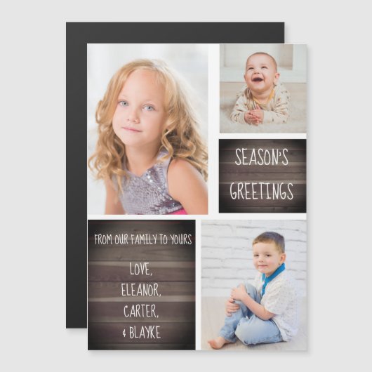 Rustic Wood Season's Greetings Christmas Magnet (Vorne/Hinten)