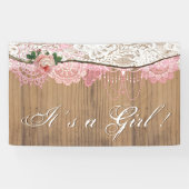 Rustic Wood Shabby Chic Lace Girl Babydusche Banner (Horizontal)