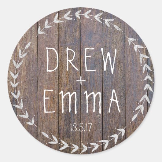 Rustic Wood Silver Wreath Wedding Sticker (Vorderseite)