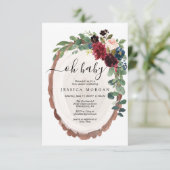 Rustic Wood Slice Baby Shower Einladungskarte Einladung (Stehend Vorderseite)