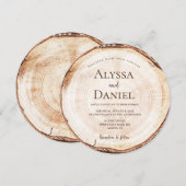Rustic Wood Slice Editable Wedding Einladung (Vorne/Hinten)