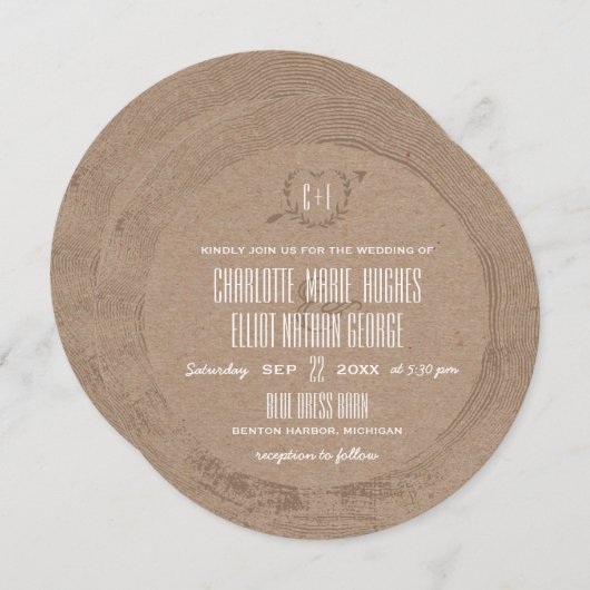 Rustic Wood Slice Einladung (Vorne/Hinten)