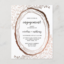 Rustic Wood Slice Kupfer Foil Party Einladung