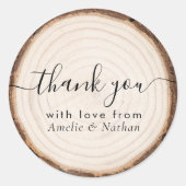 Rustic Wood Slice Wedding Thank You Runder Aufkleber (Vorderseite)