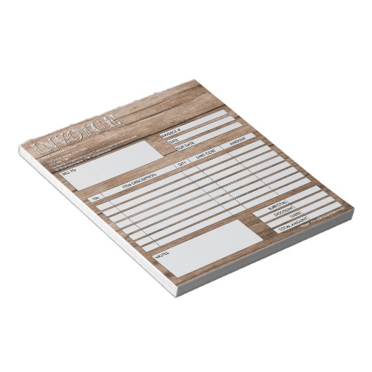 Rustic Wood Small Invoice Form Business Logo Notizblock (angewinkelt)