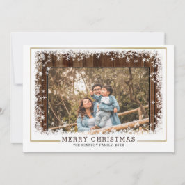 Rustic Wood Snowflake Familienfest Foto Weihnachte Feiertagskarte