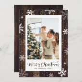 Rustic Wood Snowflake Foto Weihnachtskarten Feiertagskarte (Vorne/Hinten)