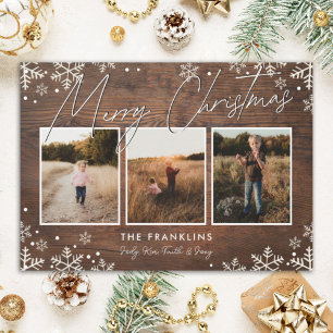 Rustic Wood Snowflake Script Typ Weihnachts-Foto Feiertagskarte