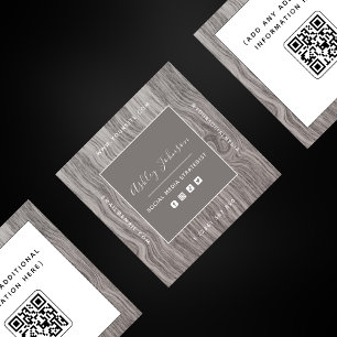 Rustic Wood Social Media Manager Qr Code Elegant Quadratische Visitenkarte