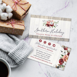 Rustic Wood & Southern Country Cotton Social Media Visitenkarte