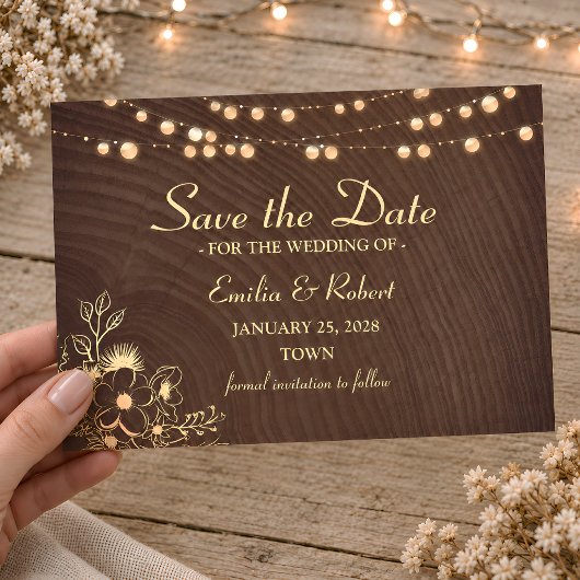 Rustic Wood String Lichthochzeit Save The Date