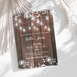Rustic Wood String Light Barn Lace Country Wedding Einladung
