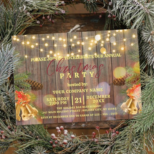 Rustic Wood String Light Company Weihnachten Einladung