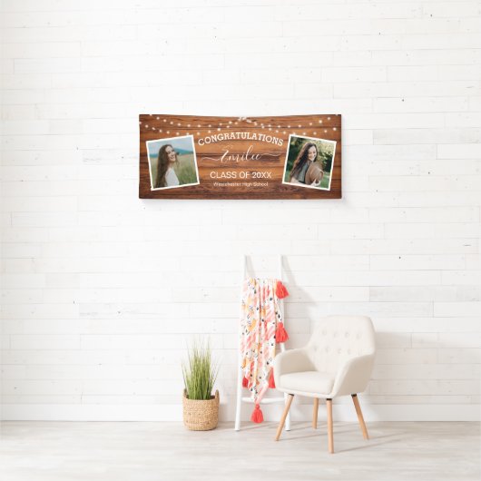 Rustic Wood String Light Foto Abschluss Banner (Insitu)