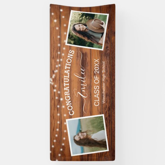 Rustic Wood String Light Foto Abschluss Banner (Vertikal)
