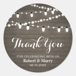 Rustic Wood & String Light Party Danke Sticker
