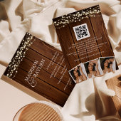 Rustic Wood String lights 3 Fotos QR Code Wedding Einladung