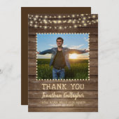 Rustic Wood String Lights Abschluss Vielen Dank Ankündigung (Vorne/Hinten)