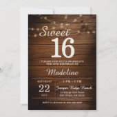 Rustic Wood String Lights Barn Backyard Sweet 16 Einladung (Vorderseite)