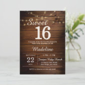 Rustic Wood String Lights Barn Backyard Sweet 16 Einladung (Stehend Vorderseite)