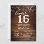 Rustic Wood String Lights Barn Elegant Sweet 16 Einladung (Vorderseite)