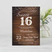 Rustic Wood String Lights Barn Elegant Sweet 16 Einladung (Stehend Vorderseite)