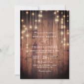 Rustic Wood String Lights Elegant QR Code Wedding Einladung (Vorderseite)
