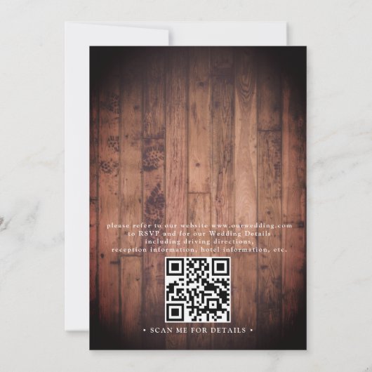 Rustic Wood String Lights Elegant QR Code Wedding Einladung (Rückseite)