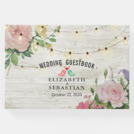 Rustic Wood String Lights Floral Wedbook Gästebuch