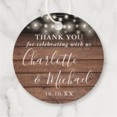 Rustic Wood String Lights Gastgeschenk Hochzeit Da Geschenkanhänger (Rückseite)